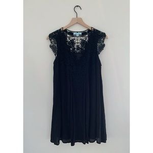 She + Sky Black Boho Lace Crochet Tank Shift Dress